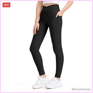 High Waist Athletic Leggings with Pockets for Kids Yoga Dance Running Gym Pants